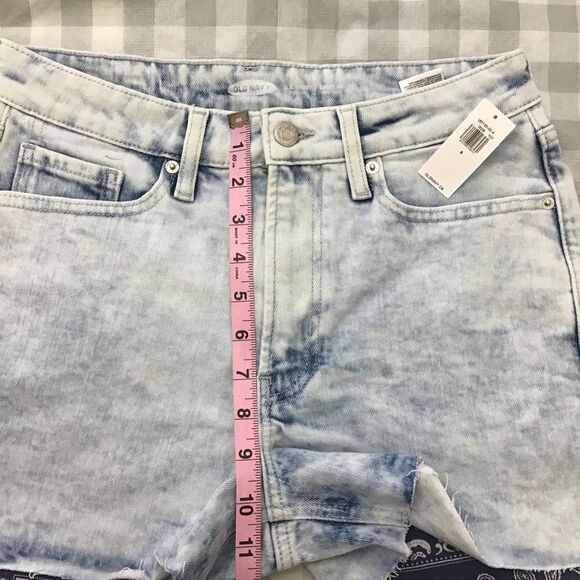 Old Navy OG high rise strech shorts acid wash style blue white cut off jeans 6 - Picture 8 of 11